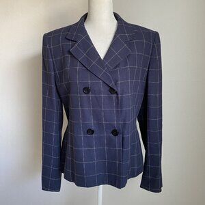 VTG 80’s Jones New York Women’s 4 Blazer Jacket Navy Check White Shoulder Pads